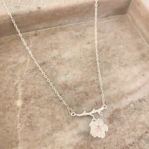 925 Sterling Silver Flower Necklace Dainty Minimalist Necklace White & Pink